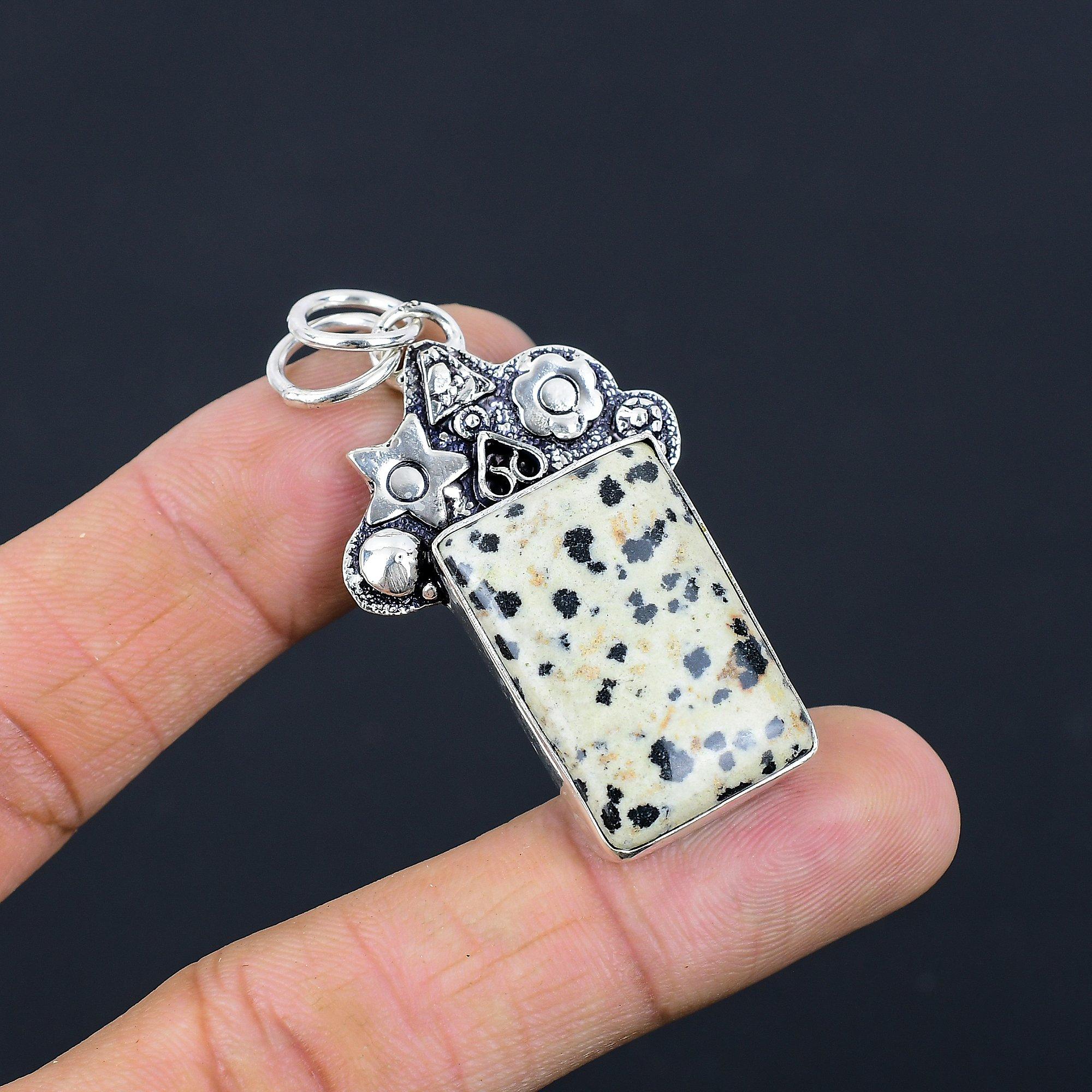 

Gift For Her 925 Sterling Silver Natural Dalmatian Jasper Gemstone Pendant