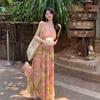 Holiday Style Print Neck Sling Dress Women's Island Beach Photo Long Skirt