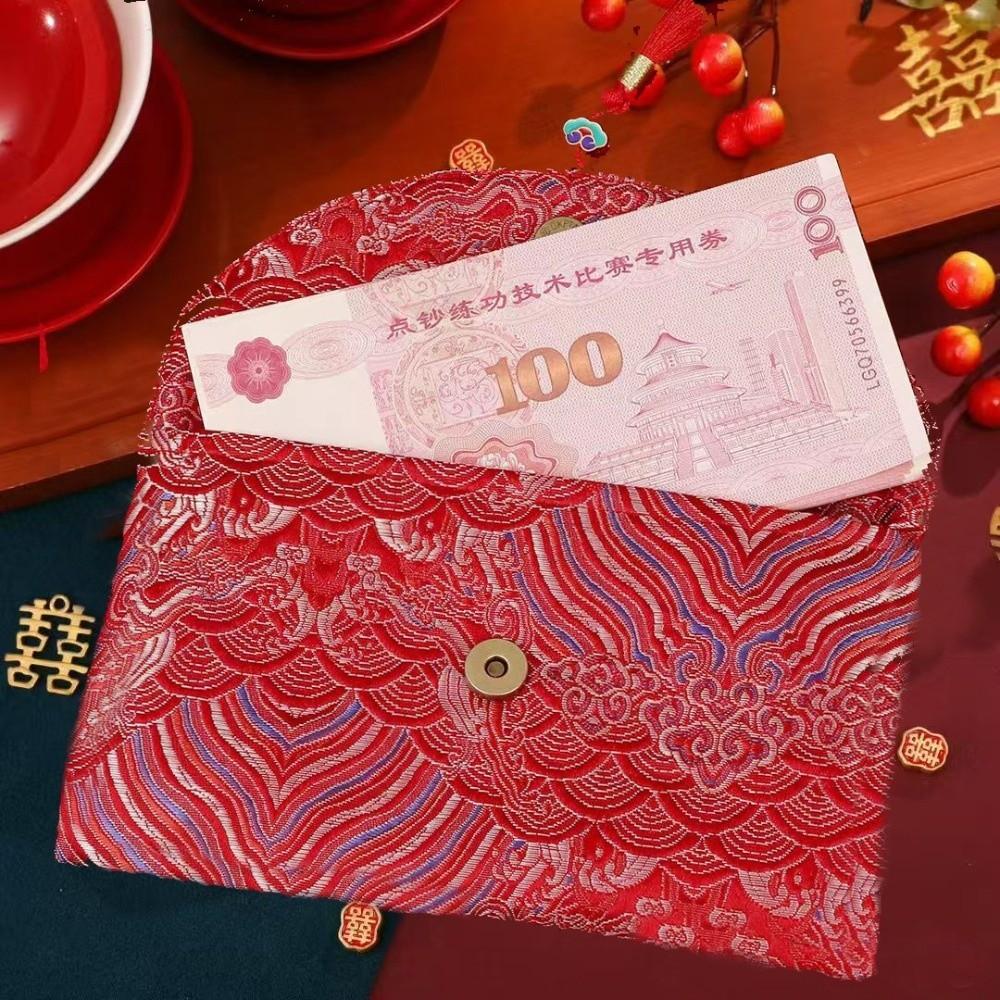 Multi-purpose Fabric Red Envelope Red Color Embroidery Money Pocket Big Capacity Storage Bags Gift
