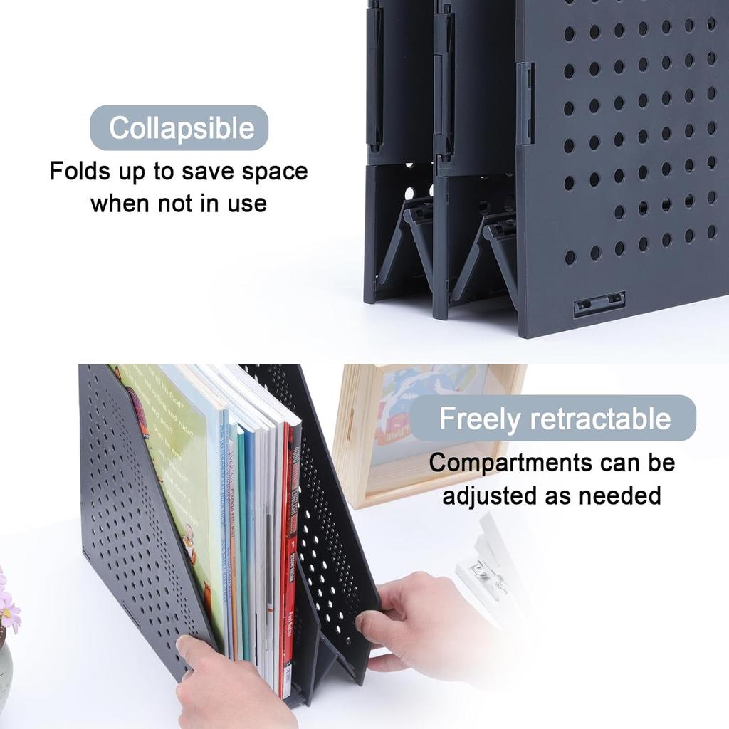 Collapsible Magazine File Holder with 2 Vertical Compartments Foldable Binder Holder for Desk Binder Storage Organizer Plastic Magazine Holders for