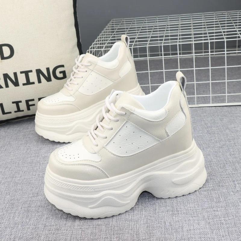 

Модные кроссовки на платформе 12 см, клиновидной подошве, массивная обувь из натуральной кожи для женщин, летняя обувь, весенне-осенние кроссовки для ходьбы, мода 34 белый