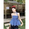 Kumikumi Sweet Gyaru Wind Plaid Pleat Cami Pack Women Summer Retro Age-Reducing Ribbon Sleeveless Top