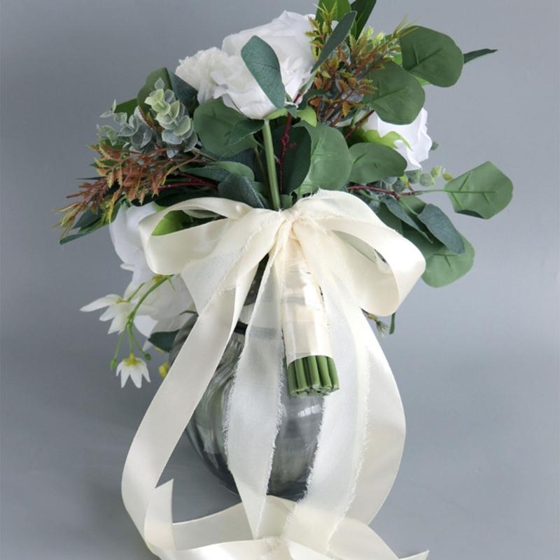 12“ Bouquet a Cascata Bouquet da Sposa per Sposa Rosa Bianca Orchidea Fiori Artificiali Bouquet da Sposa per Inverno Estate