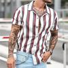 Men's Tropical Plant Print Short Sleeve Shirt, Loose Fit Lapel Button-down Top for Beach Vacation and Daily Wear