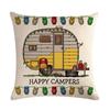 Happy Campers Peach Skin 2D Print Cushion Cover Retro Caravan RV Decorative Pillowcase for Outdoor Travel Camping Trailer Decor