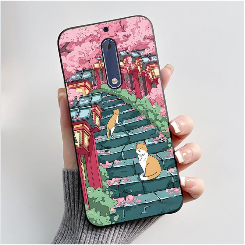 Casing For Nokia 5 Aesthetic Fashion Cute Cat Cartoon Black Soft TPU Phone Case For Nokia 5 Cover TA-1053 TA-1024 Housing Bumper