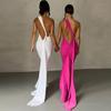 Slanted Shoulder Slim Fit Backless Hollowed Out Suspender Long Dress