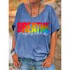 Ilstile Damen Atmungsaktive T-Shirts mit Buchstabenaufdruck Sommer Kurzarm Lässige Lockere V-Ausschnitt Tops T-Shirts Schwarz Blau NEU