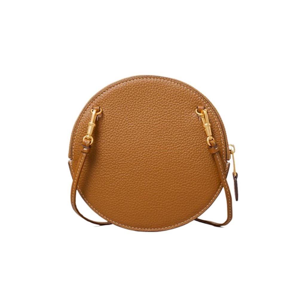 Tory Burch Bonbon Round Pocket Snap Litchi Grain Zipper Closure Leather Shoulder Crossbody Wallet Mini Women bags Brown Yellow 140327-200