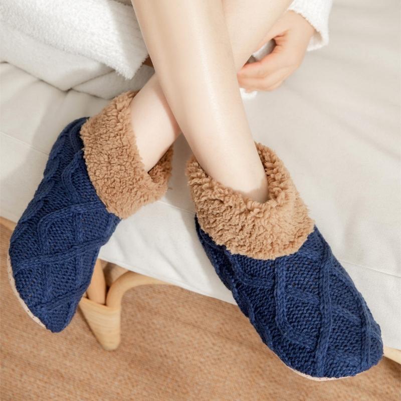 Unisex Thermal Knit Ankle Socks for Cold Weather Nonslip Grip Bottom Soles Floor Socks Thick Fleece Lined Slipper Socks