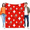 Swiss Flag Alpenhorn Edelweiss Fleece Blanket, Soft Cozy Warm Lightweight Throw, Switzerland Bed Sofa Travel Home Decor Gift
