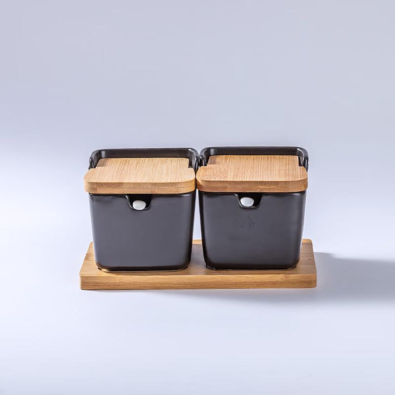 Qianxing Ceramic Spice Jar Set with Bamboo Base