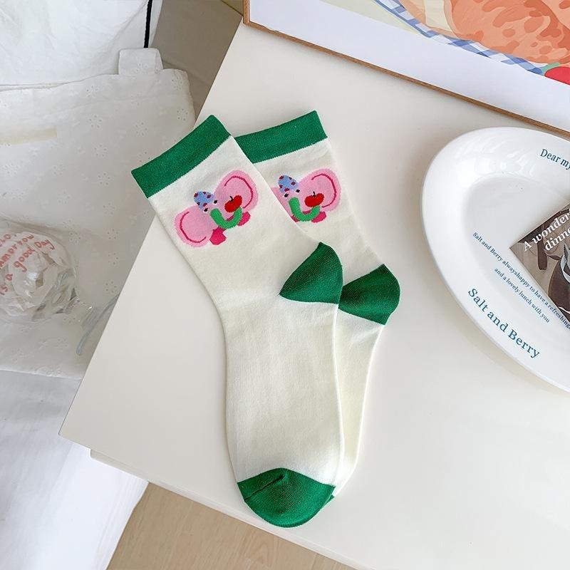 Женские летние тонкие мультяшные забавные милые сладкие впитывающие дышащие цветные носки-гольфы 1 pair