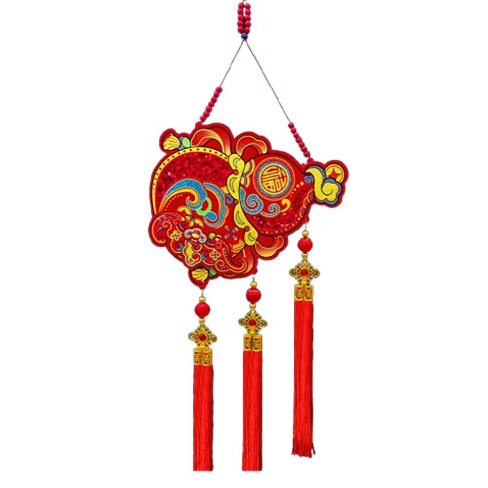 Flocking Chinese Lucky Character Pendants Handmade with Tassels Red Horse Hanging Ornament Traditional Good Fortune