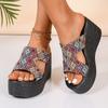 Women’s Canvas Wedge One-Strap Sandals, Thick Sole Summer Beach Slides
