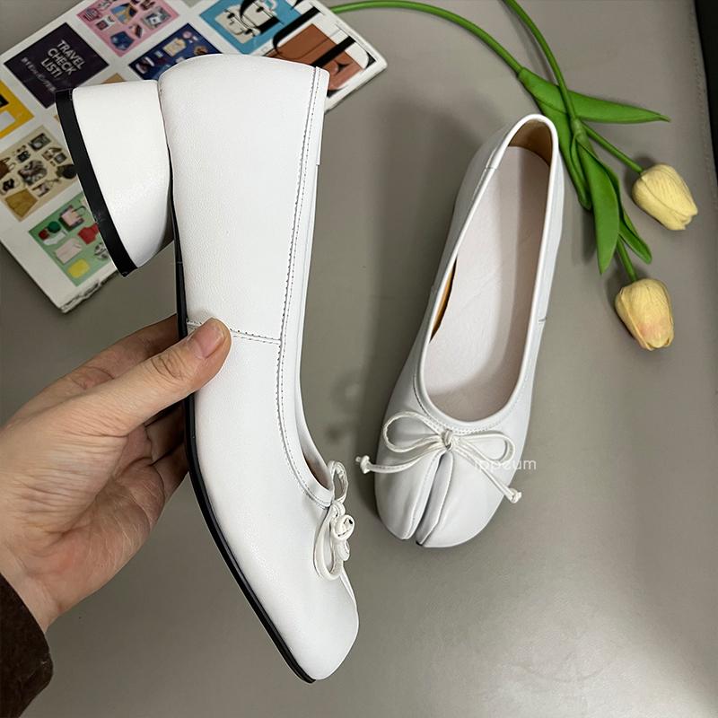 IPPEUM Tabis Shoes Split Toe Ballet Flats Plus Size 43 Women Mary Janes Low Heel Black Leather Ballerinas Zapatos Mujer