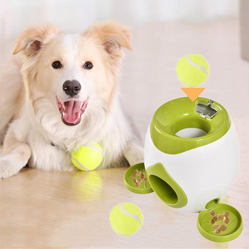 Dog Ball Launcher with 2 Balls Slow Release Food Dispenser Treat Reward Machine Automatic Feeder Dark Gray Training Toy