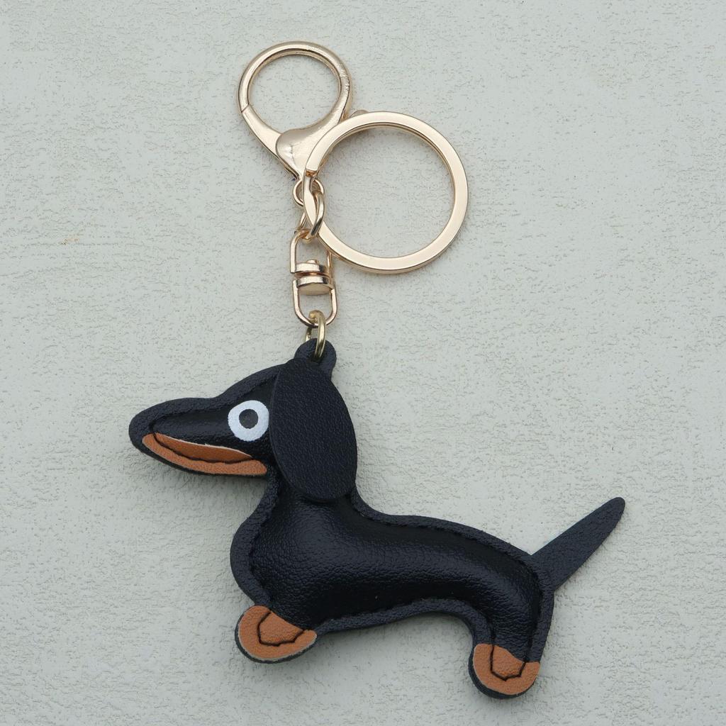 In-Stock Dachshund Cartoon Pendant Leather Dog Bag Charm Phone Case Accessory Creative Car Charm