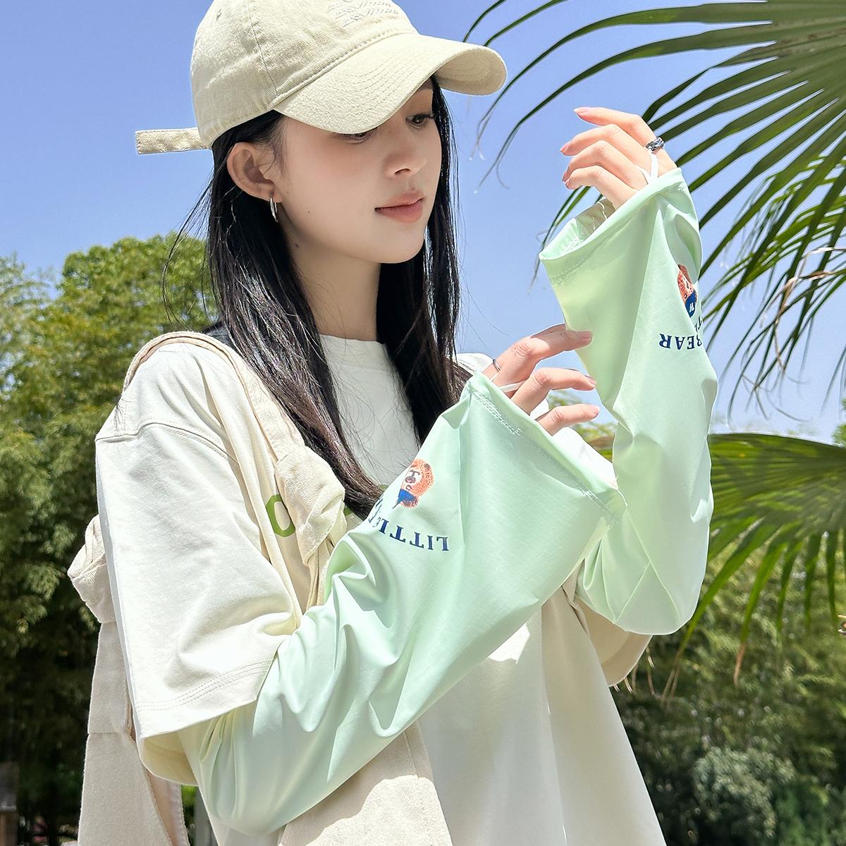 

Cute Bear Loose Ice Silk Ice Sleeves Women S Summer Sunscreen Sleeves Driving Uv Protection Sleeves Gloves Average size