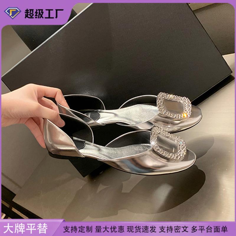 Grape mother studiolee summer new fashion fairy round head square diamond jewelry shallow mouth hollow flat-soled single shoes women
