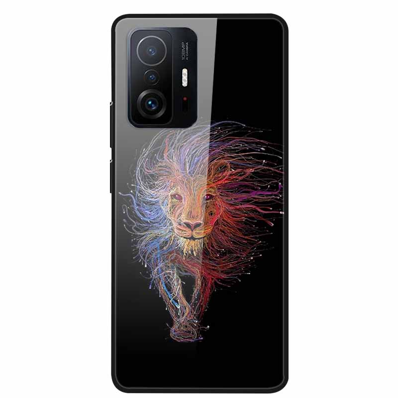 For Xiaomi 11T Pro Glass Case Hard Tempered Glass PC Cover Phone Case For Xiaomi Mi 11T 11 T Pro Shockproof Cartoon Funda Coque