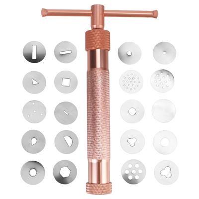 Perfekte Tortenskulptur in Roségold, Polymer-Werkzeug, Ton, Tortenskulptur-Pistole, Zuckerpasten-Extruder, Fondant mit 20 Spitzen, Tonhandwerk, Aluminiumlegierung