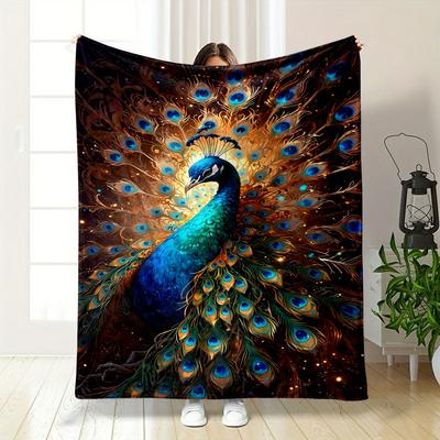 Stunning Peacock Pattern Blanket Bedroom Blanket for Livingroom Couch Lunch Break Soft Throw for Friend's Festival Gift