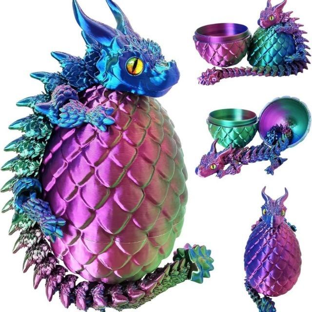 3D Printed Double Horned Dragon Egg Set, Movable Joint Creative Fidget Toy, Kids Gift Home Decor Ornament