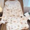 Japanese sweet cartoon star pajamas women's spring and autumn lace double long two-piece set can be worn outside loungewear