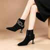 2026 Autumn and Winter New Side Zipper Pointed Toe Rhinestone Booties Temperament Fashion Versatile Women's Shoes