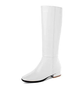 Women's Square Head High Tube Boots  Autumn Winter New Fashion White Simple And Versatile Square Root Side Zipper Boots