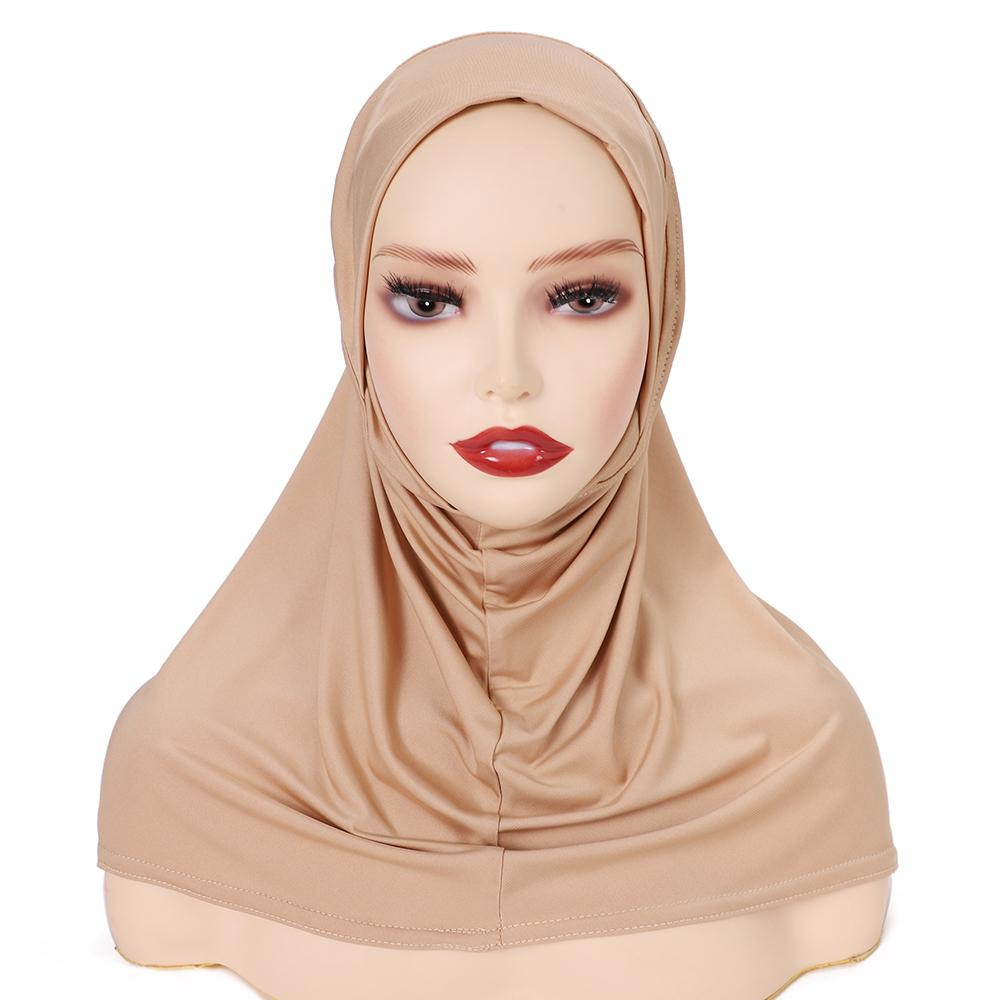 Stretch Turban Cap Hijab Islamic Full Cover Underscarf Bonnet Ready To Wear Snap Fastener Instant Hijab For Muslim Women