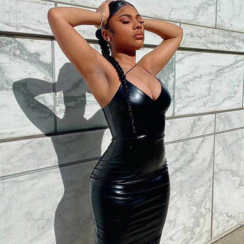 

New Style Women s Clothing Summer V-neck Slim Sexy Backless Suspender Dress XL чорний
