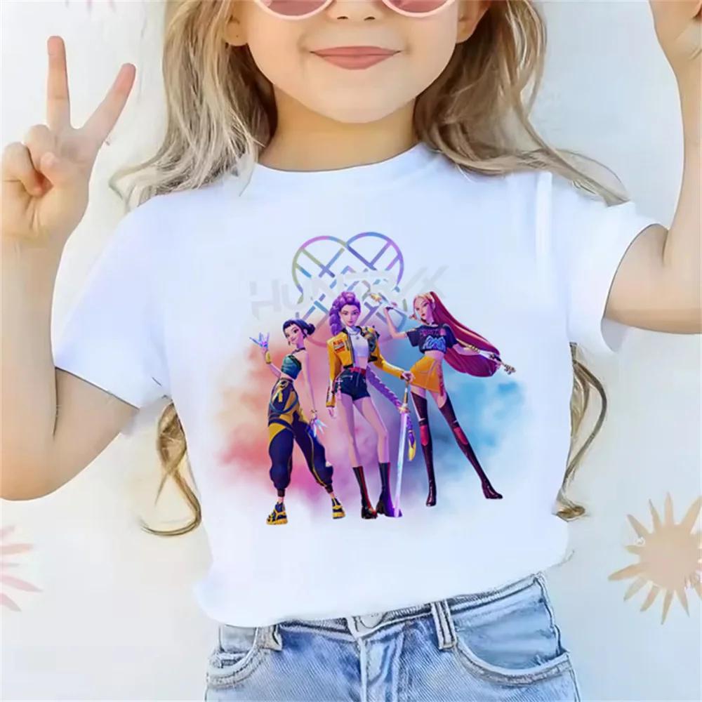 Movie KPop Demon Hunters T-shirt Summer Short Sleeve Tee for Casual Loose Girl Boy Cotton Printed Tops