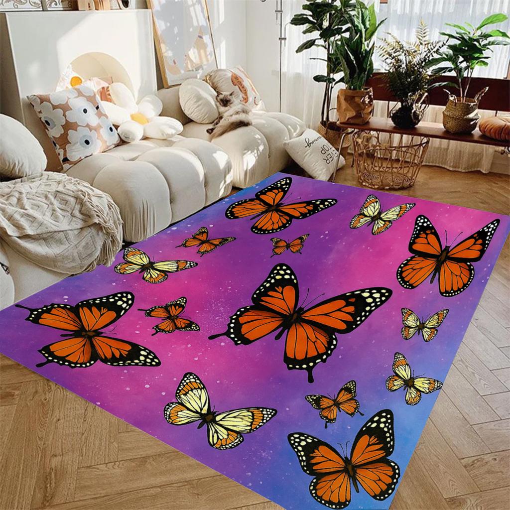 1pc Carpet Colorful Butterfly 3D Print for Bedroom Decor Kid Non-slip Parlor Floor Mat Surface Comfortable Carpet Birthday Gift