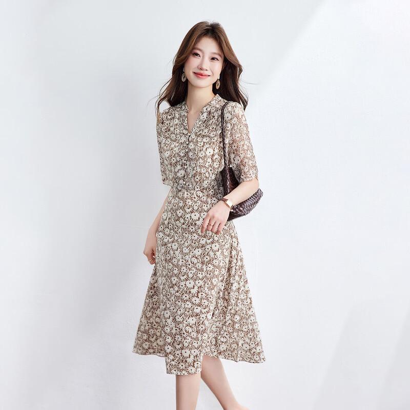 Srcr Women's V-Neck Floral Mulberry Silk Midi Dress