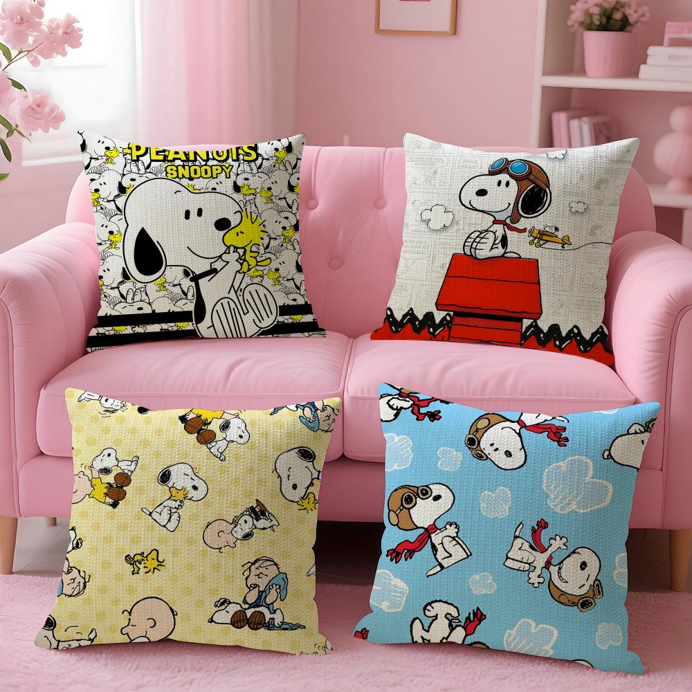 Süßer Snoopy Kissenbezug Natürliches Leinen Bio-Stoff Doppelseitiger Druck Sofa Heimdeko Geschenk Kissenhülle