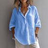 Women's Spring Summer Plus Size Blouse, Solid Color V-Neck Long Sleeve Loose Casual Shirt Top