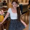 Women's Black Floral High-Waisted A-Line Skirt - Slimming Summer Cake Design for Petite