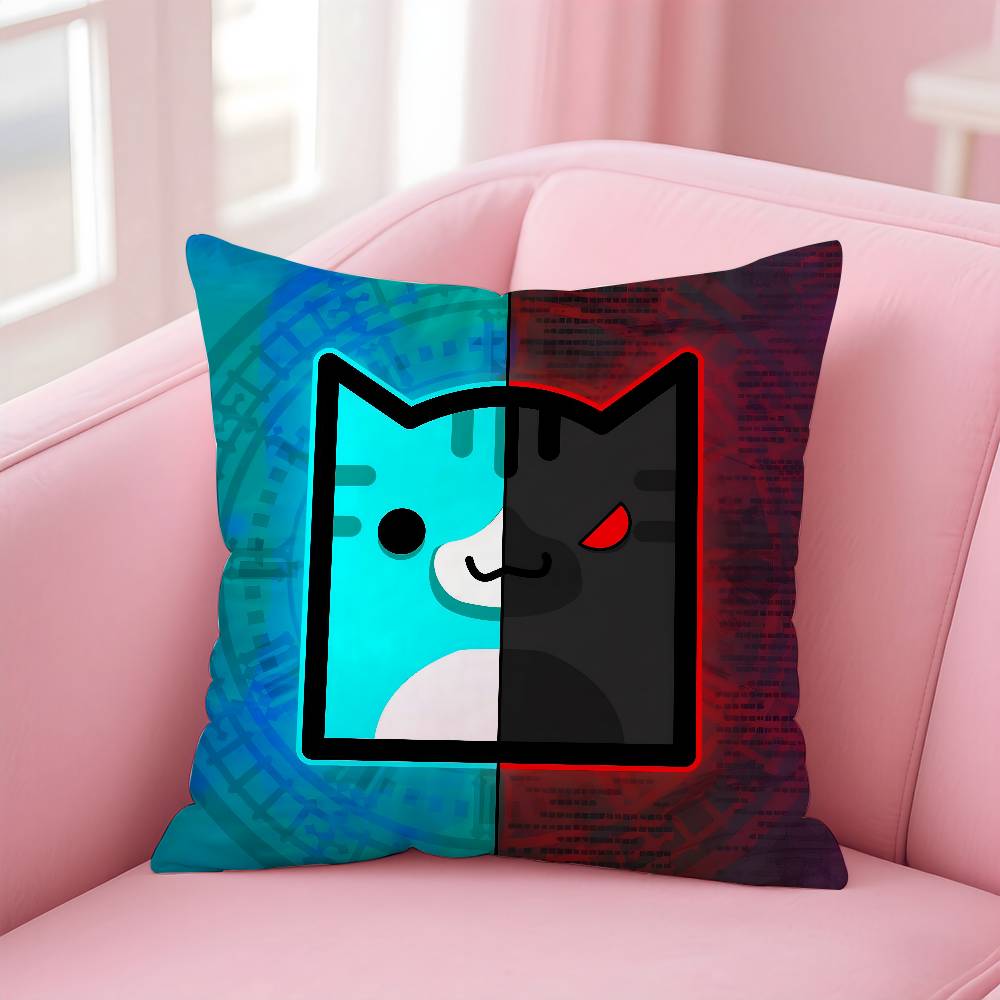 Anime Happy Cartoon Geometry Dash Video Game Pillow Case Anti-Dustmite Pillowcase Invisible Zipper Silky Short Plush Sofa Cushio