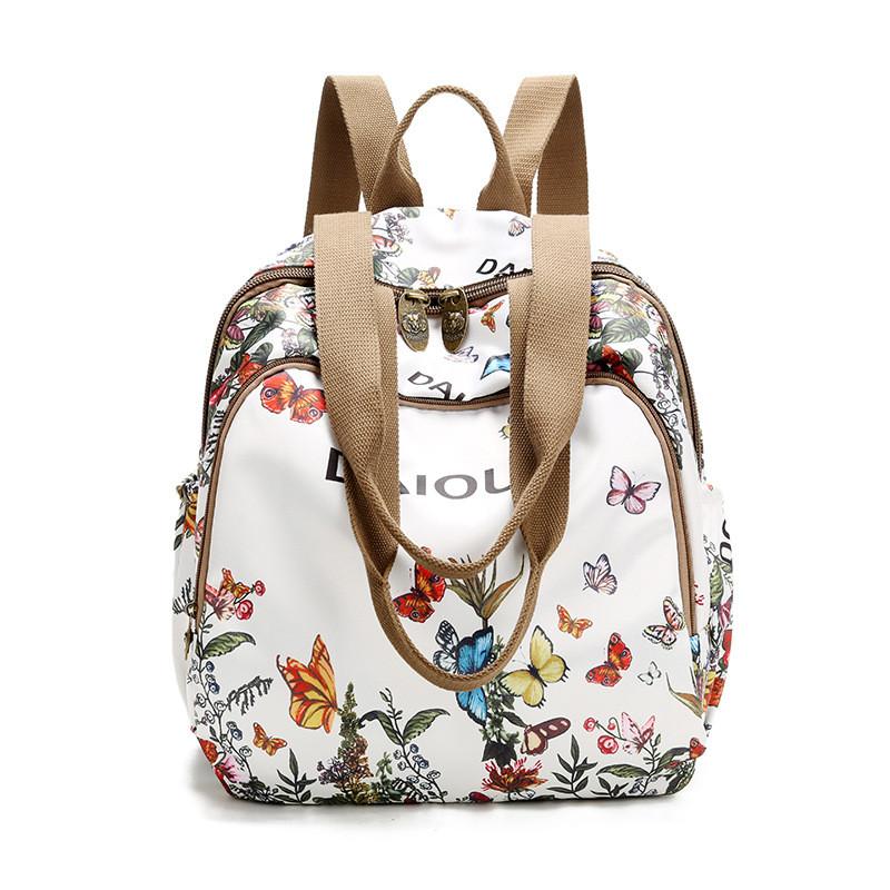 Butterfly Print Nylon Casual Travel Backpack With Waterproof Design For Outdoor Use