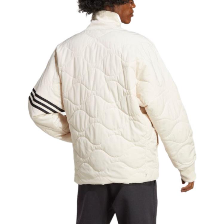 adidas Originals Trifoglio Stampa Logo Solido Giacca di Cotone con Collo Alto Uomo Giacca Bianco Sporco HS1581