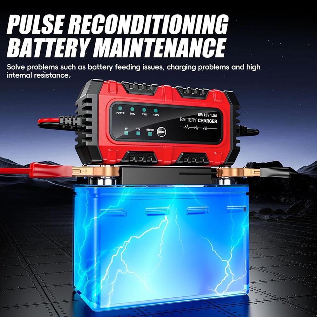 Motorcycle Battery Charger and Maintainer 1.5A 6V/12V Truck Trickle Battery Charger Automatic Tender Maintainer for RV Car Boat