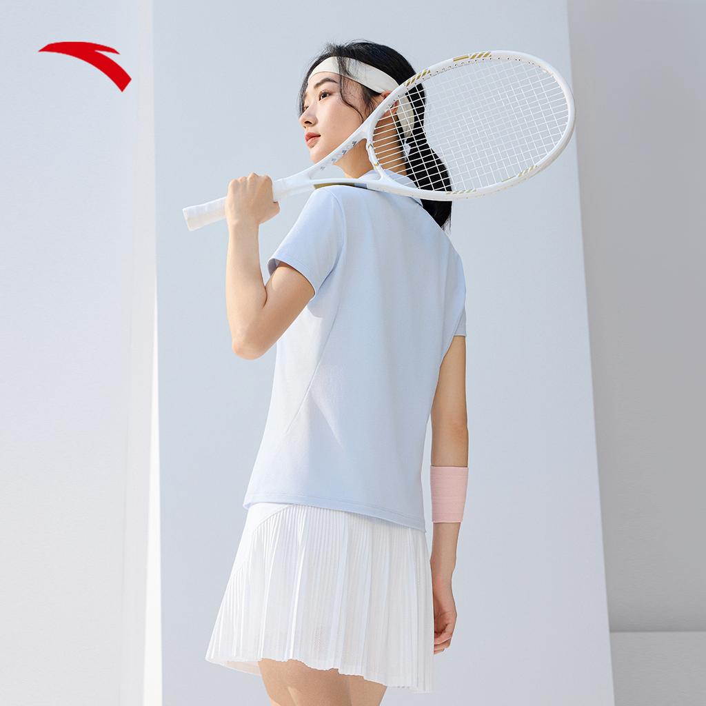 Anta Training Series Sports Casual Simple Solid Color Pullover Short Sleeve Polo Shirt Women Polo Shirts Light-Twilight-Blue 162527175-2