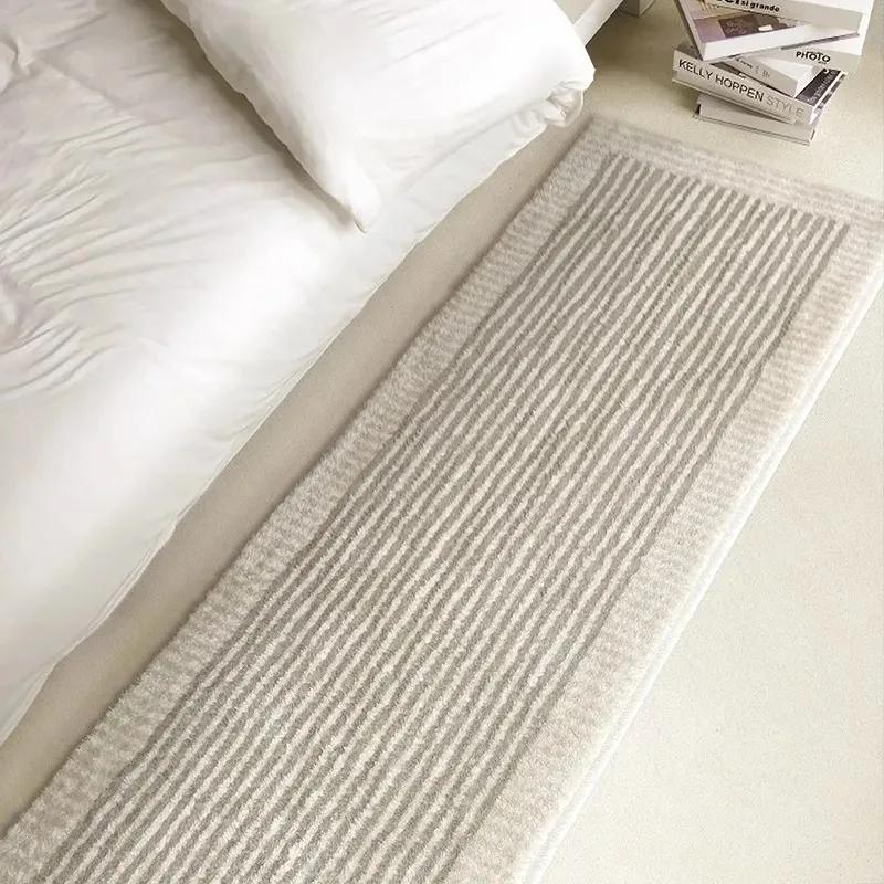 Bedroom Carpet Non-slip Soft Fluffy Floor Mat Minimalist Texture Solid Color Rugs Long Home Decoration Foot Mats Alfombra