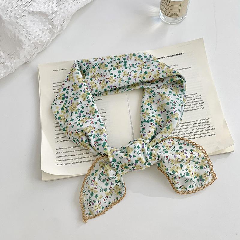 

Women s silk scarves, square scarves, high-end retro flower scarves, headbands, decorative headscarves, summer women s pastoral hair accessories