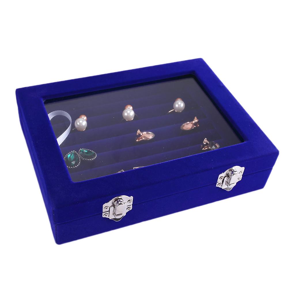 Women 7 Slot Velvet Jewelry Box Jewelry Organizer Display Tray Storage Box Rings Earrings Necklace Storage