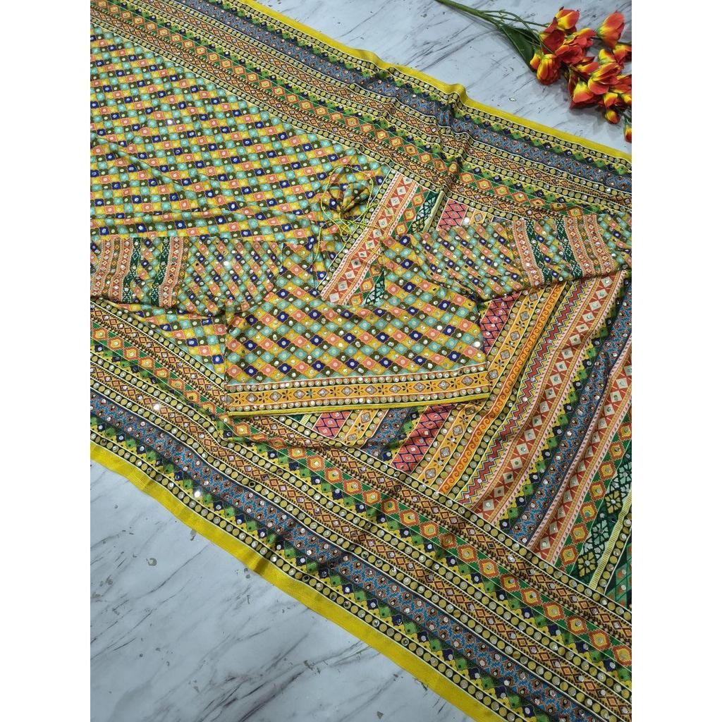 New Launch – Premium Chinon Silk Saree with Elegant Real Mirror Work Collection