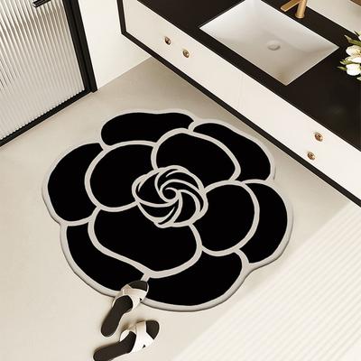 Saugfähige Bodenmatte mit Blumenmuster, Badezimmerteppich, rutschfeste Fußmatten, schnelltrocknend, weich, Kieselalgenschlamm, Heimdekoration