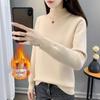 2025 Women's Autumn/Winter Half-High Collar Velvet-Lined Knit Sweater